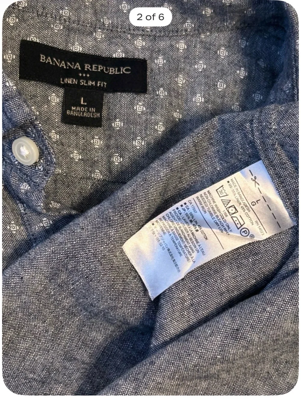 Banana Republic Linen Slim Fit Short-Sleeve Casual Button-Down Shirt - L in Blue